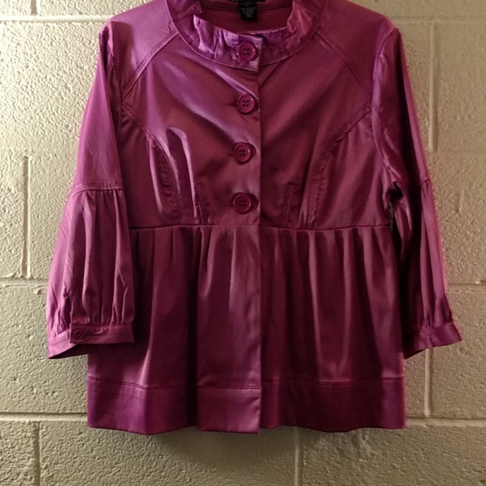 Raspberry jacket.  Poly,cotton,spandex